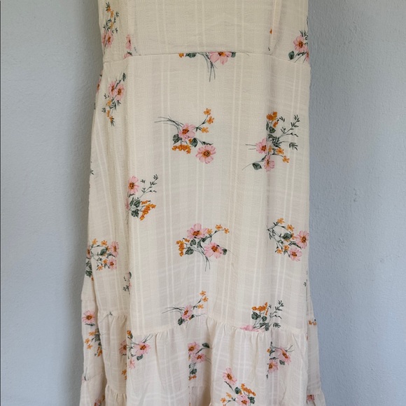 Lily Rose ivory pink floral ruffle cap spaghetti strap sweetheart midi dress XL - Picture 4 of 15